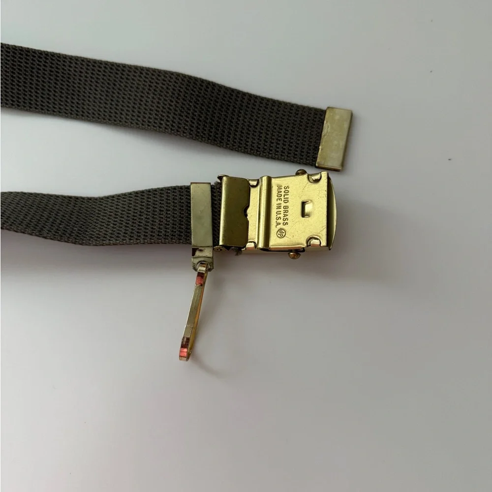 BSA Boy Scouts Vintage Brass Buckle Green Uniform Belt w/Knife Holder - Size S/M